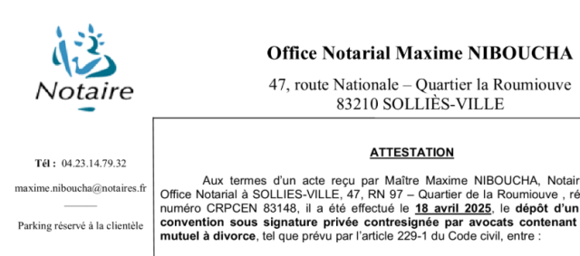 extrait attestation notaire