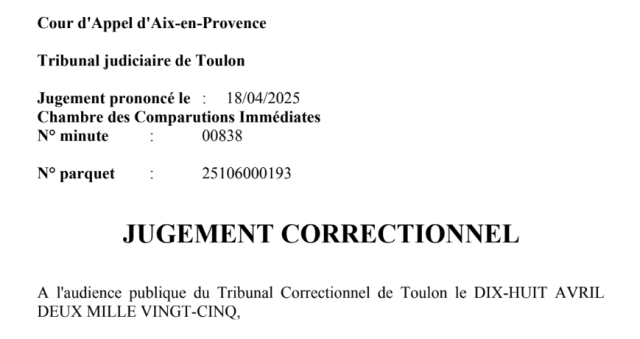 extrait du jugement correctionnel a toulon